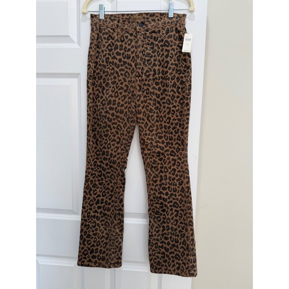 Mother The Hustler Flood Women 28 Brown NWT Leopard Corduroy Flare Pants